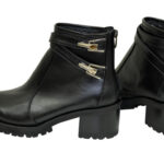 Женские кожаные ботинки демисезонные на устойчивом каблуке, черный цвет