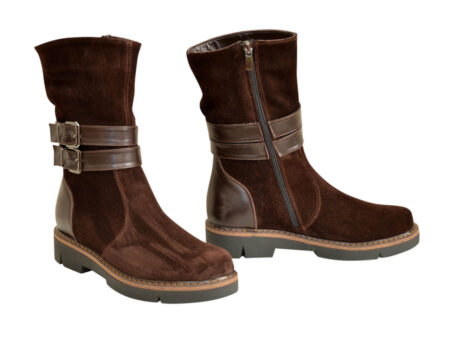 жіночі замшеві чобітки демісезон-зима на потовщеній підошві, колір коричневий