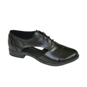 Женские кожаные туфли-участки на низком ходе, цвет черный