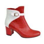 Женские кожаные ботинки зимние на невысоком каблуке, цвет белый/красный