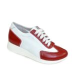 Туфли-кроссовки кожаные женские на утолщенной подошве, красный/белый цвет