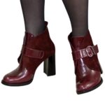 Ботинки бордовые зимние женские на устойчивом каблуке, натуральная кожа и замша
