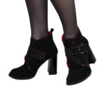 Ботинки замшевые черные зимние женские на устойчивом каблуке