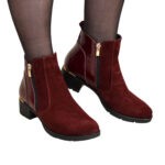 Ботинки бордовые женские зимние на устойчивом каблуке
