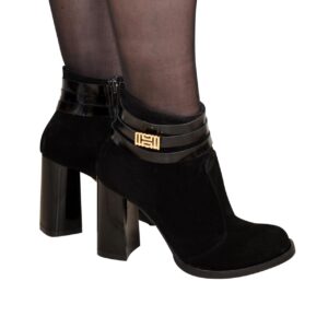Элегантные женские замшевые чабики на широком стойком каблуке осень-зима, цвет черный