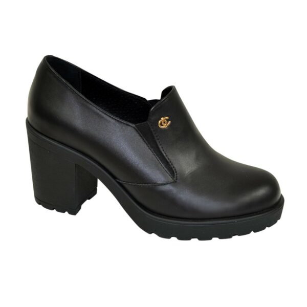 Женские туфли на устойчивом широком каблука из натуральной кожи, цвет черный