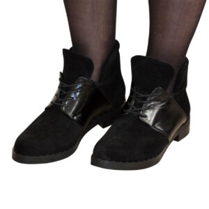 Замшевые женские ботинки на низком кольце зима-осень, цвет черный