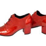 Туфли женские на устойчивом каблуке, натуральная замша и кожа красного цвета
