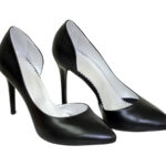 Женские кожаные черные туфли на шпильке