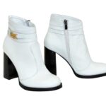 Ботинки белые зимние женские кожаные на устойчивом каблуке