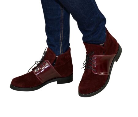 жіночі замшеві черевики на низькому ходу зима-осінь, колір бордо