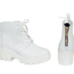 Ботинки женские демисезонные кожаные на шнуровке, белый цвет