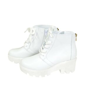 женские кожаные ботинки зима-осень со шнуровкой на тракторной подошве,цвет белый