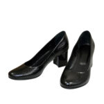 Женские черные туфли на устойчивом каблуке, натуральная кожа питон