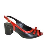 Женские кожаные босоножки на устойчивом каблуке, цвет черный/красный