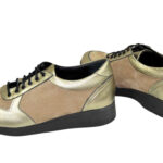 Стильные туфли-кроссовки женские на шнуровке, цвет бронза/бежевый