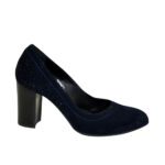 Замшевые синие женские туфли на устойчивом высоком каблуке