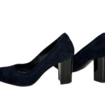 Замшевые синие женские туфли на устойчивом высоком каблуке
