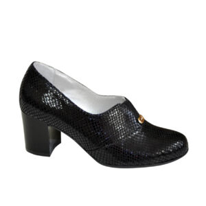 Женские туфли из натуральной замши с лазерным напылением на широком устойчивом каблуке, цвет черный
