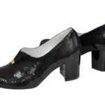 Туфли женские замшевые черные на каблуке, с лазерным напылением