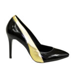 Классические женские лаковые туфли на шпильке, цвет черный/золото