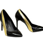 Классические женские лаковые туфли на шпильке, цвет черный/золото