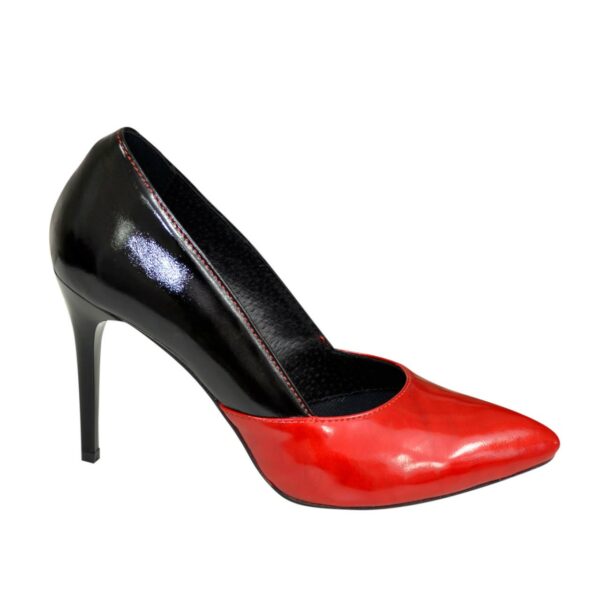 Классические женские лаковые туфли на шпильке, цвет красный/черный
