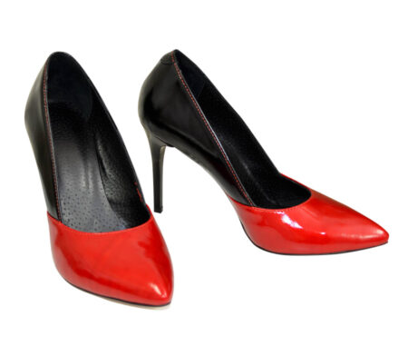 Класичні жіночі туфлі на шпильці з лакової шкіри червоного та чорного кольору