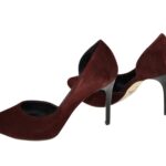 Женские замшевые бордовые туфли на шпильке