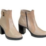 Ботинки женские зимние на устойчивом каблуке, цвет визон/беж