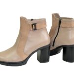 Ботинки женские зимние на устойчивом каблуке, цвет визон/беж