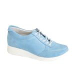 Стильные замшевые туфли-кроссовки женские на шнуровке, цвет голубой