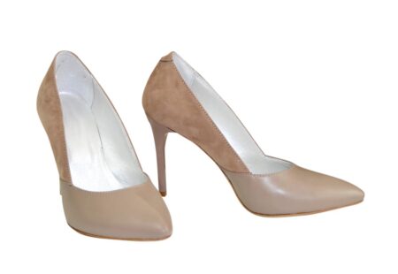 Туфлі-човники жіночі класичні на шпильці шкіряні колір беж+візон