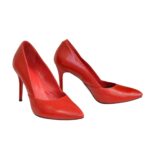 Классические женские кожаные туфли на шпильке, цвет красный