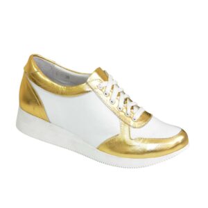 Стильні жіночі кросівки на шнурівці, з м'яким кантом та м'яким язиком колір золото/білий