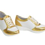 Стильные кроссовки женские на шнуровке, цвет золото/белый
