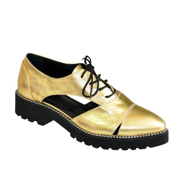 Кожаные туфли женские на утолщенной подошве, цвет золото