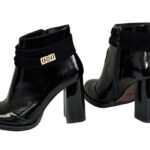 Ботинки зимние женские лаковые на устойчивом каблуке, черный цвет