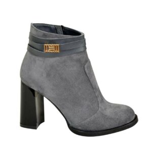 Замшевые женские ботинки зима-осень на стойком каблуке, цвет серый