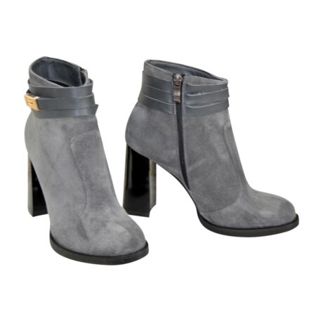 замшеві жіночі черевики зима-осінь на стійкому підборі, колір сірий