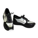 Стильные женские кроссовки на шнуровке, цвет черный/серебро