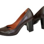 Туфли кожаные женские на устойчивом высоком каблуке, цвет коричневый