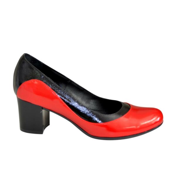 Туфли женские на широком устойчивый каблук из натурального лака цвет красный/черный