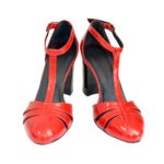 Женские лаковые красные босоножки на высоком устойчивом каблуке