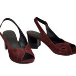 Женские бордовые босоножки на устойчивом каблуке, натуральная замша