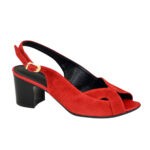 Женские красные босоножки на черном устойчивом каблуке, натуральная замша