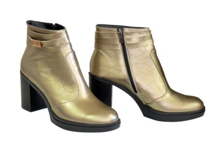шкіряні черевики жіночі зима-осінь на широкому підборі, колір бронза