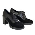 Женские черные замшевые туфли на устойчивом каблуке