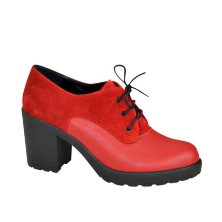 Жіночі червоні туфлі на стійких підборах з натуральної шкіри та замші