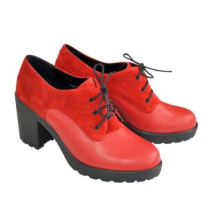 Жіночі червоні туфлі на стійких підборах з натуральної шкіри та замші